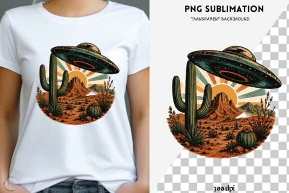 Download Retro UFO Desert PNG | Vintage Alien - Alien Collection