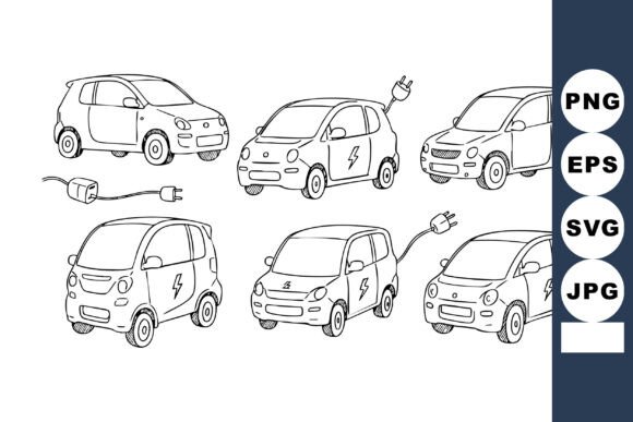Download Electric Car Line Art Set with Plugs and - Car line art Collection