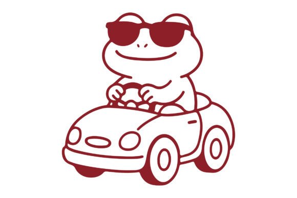 Download Funny Frog Riding Cartoon Car Line Art - Car line art Collection