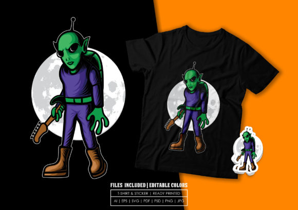 Download Tshirt Design - Alien Brings Guitar - Alien Collection